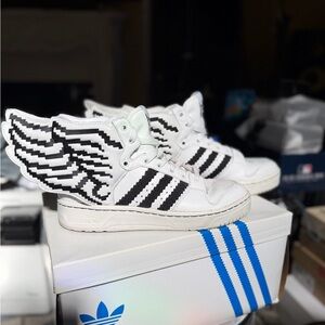 Jeremy Scott x Adidas Pixel Winged Sneakers in White and Black - Rare Sneakers